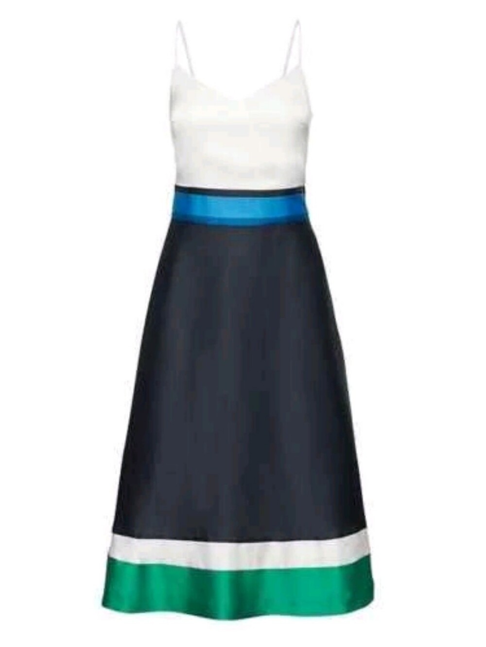 Banana Republic Color Block Satin Midi Dress Navy Blue Green Women's Size 2